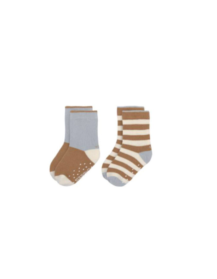 Chaussettes antidérapantes GOTS 2pcs assorties + bleu clair/caramel (Lassig)