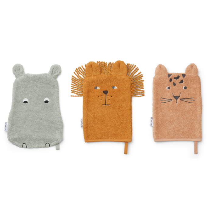 LOT DE 3 GANTS DE BAIN SYLVESTER SAFARI MIX (Liewood)