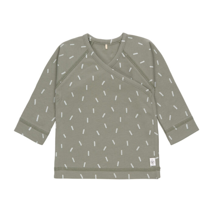 T-Shirt Kimono Bébé - Coton Bio, Petits Traits Olive (Lassig)