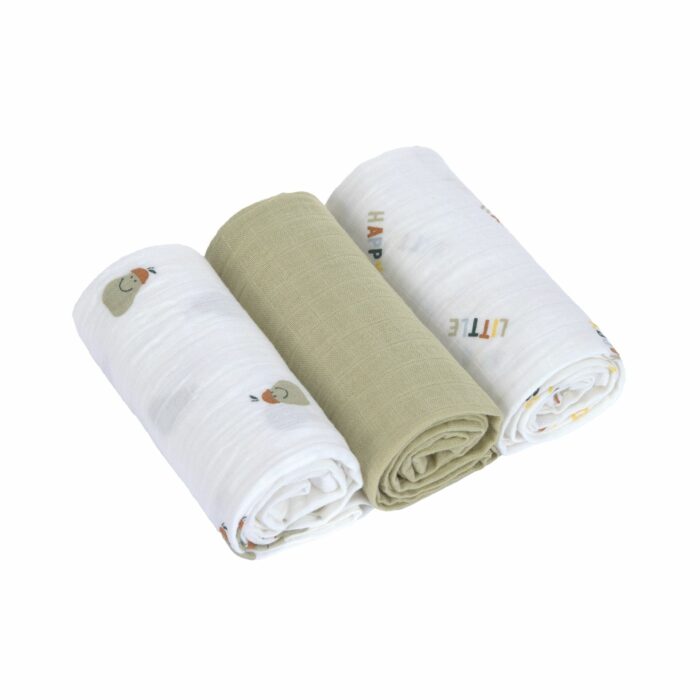 Langes bio coton (3 pcs) 60 x 60 cm - Happy Fruits, Poire (Lassig)